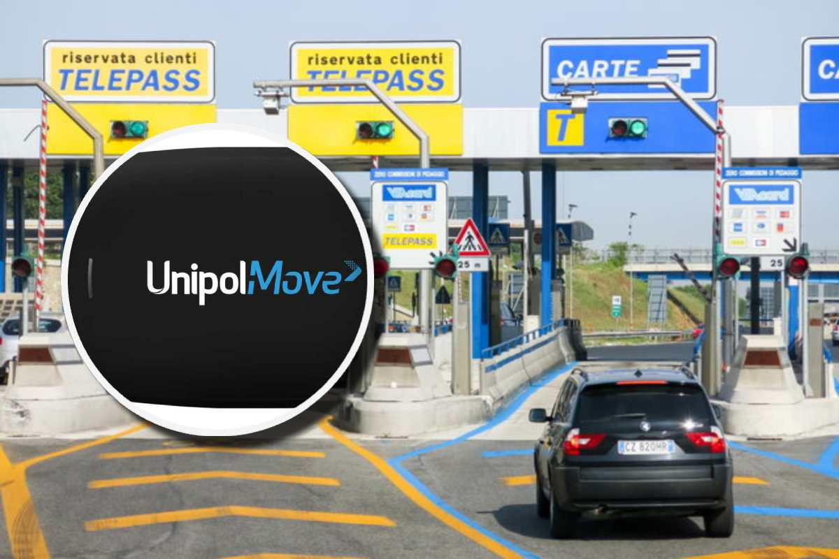 Auto in fila al casello e in evidenza il dispositivo UnipolMove