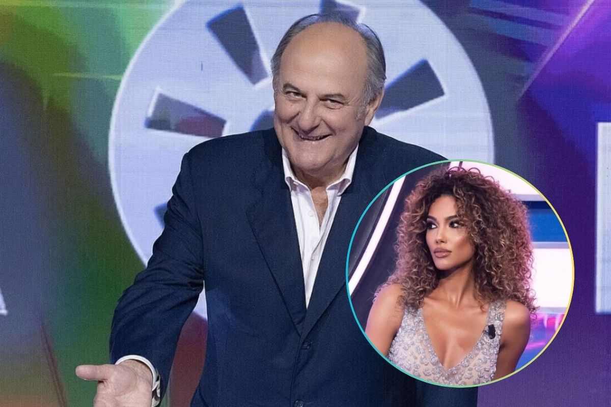 Gerry Scotti e la spalla a La ruota della fortuna Samira Lui