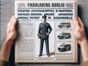 immagine IA di un poliziotto in prima pagina di giornale