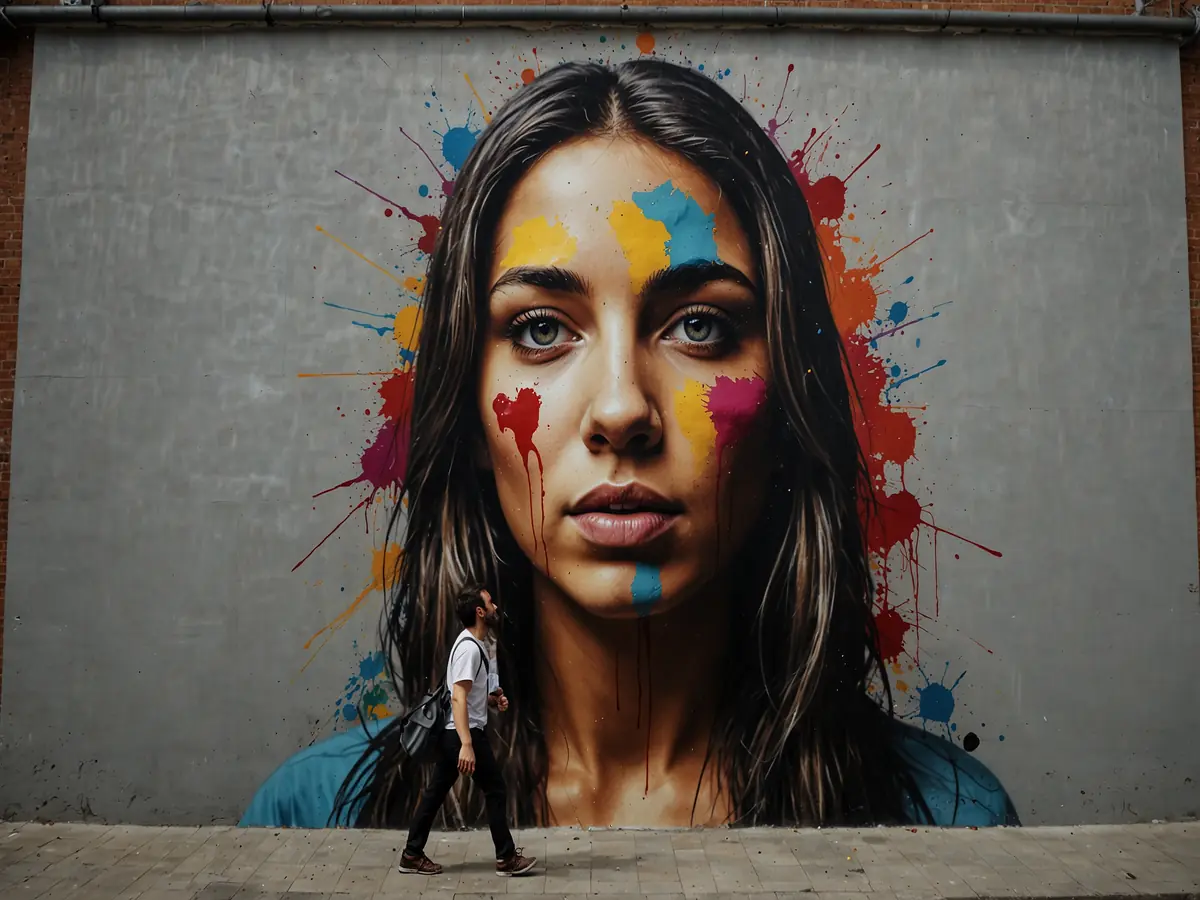 donna dipinta su un muro per strada